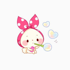 卡通头带粉色蝴蝶结吹泡泡的小兔子