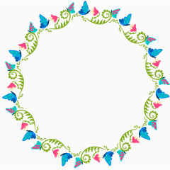小清新蝴蝶小花装饰圆圈边框  