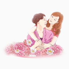 手绘母女相抱素材