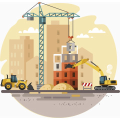 建筑施工场景卡通手绘图标元素