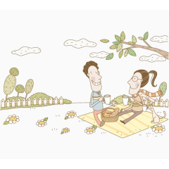 踏青郊游插画