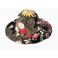 黑色花纹草帽