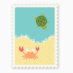 时尚卡通邮票设计沙滩矢量素材
