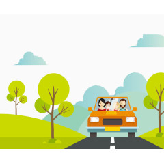 绿色春天踏青卡通路途