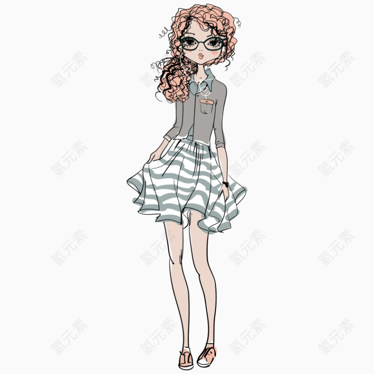 手绘卡通小女孩时尚