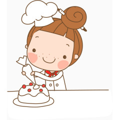 卡通手绘做蛋糕的女孩