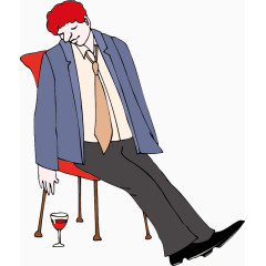 卡通坐在椅子上喝酒的人