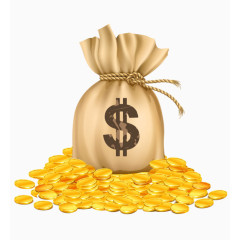 美金金币钱袋手绘卡通