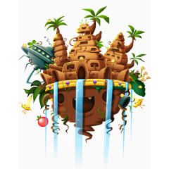 奇特的建筑和飞碟立体卡通手绘