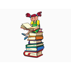 书女孩读书卡通矢量素材