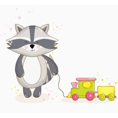 卡通手绘可爱浣熊玩具火车