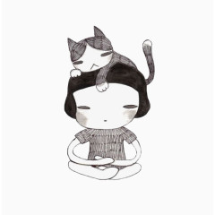 女孩头上顶着一只猫