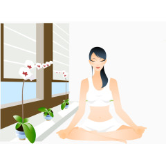 窗户边做瑜伽的美女矢量素材