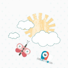 卡通手绘太阳云彩蝴蝶