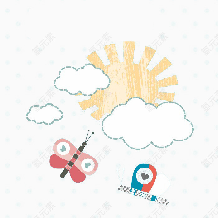 卡通手绘太阳云彩蝴蝶