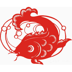 红色鲤鱼窗花剪纸