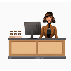 矢量卡通女收银员