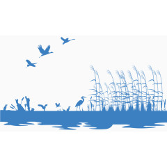 湿地湖边草丛手绘