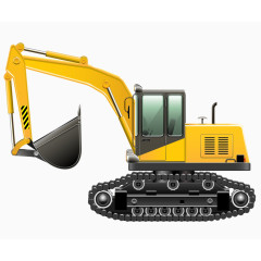 卡通逼真手绘黄色压路挖掘机