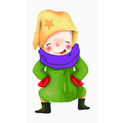 黄色带帽人物孩童卡通