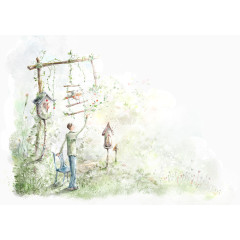 手绘清新人物风景插画