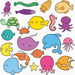 手绘海底世界动物图案