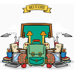 校园生活书包篮球画板卡通手绘