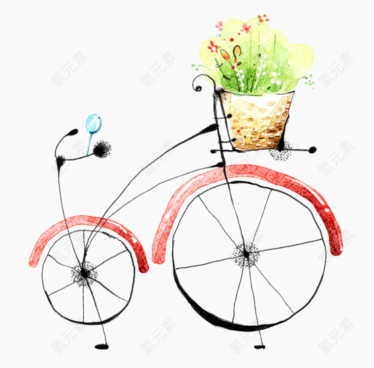 水彩载花自行车