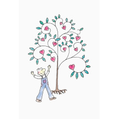卡通桃心花纹树木