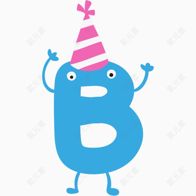 卡通蓝色可爱拟人戴帽子字母B