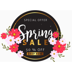 鲜花装饰春季促销标签