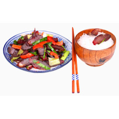 一碟炒腊肉和一碗米饭