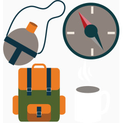 水壶指南针登山包水杯简易画图标元素