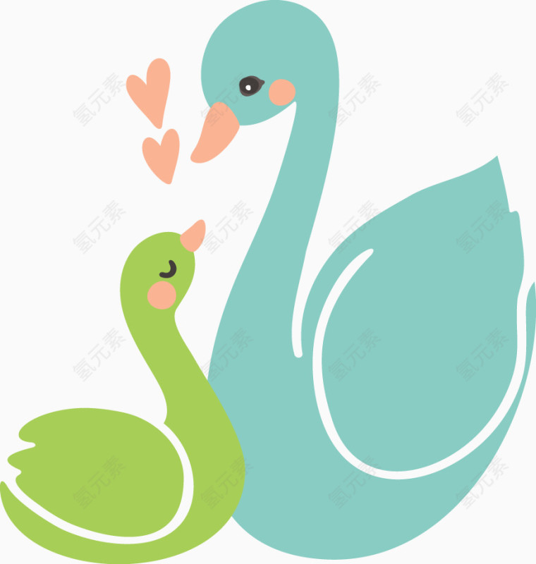 卡通手绘天鹅母子