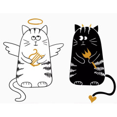 手绘黑白两只可爱的小猫