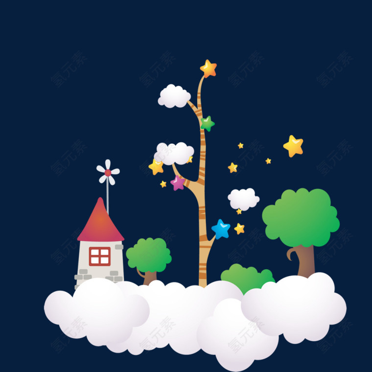 白云绿树图案