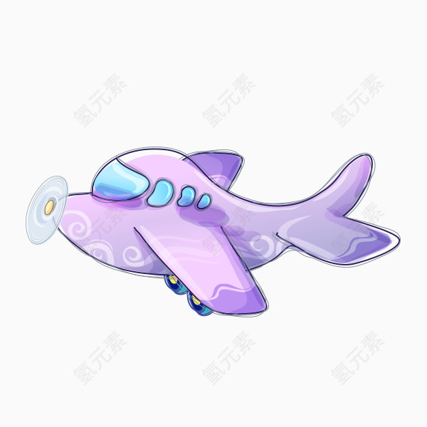 手绘卡通紫色飞机