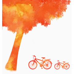 树和树下自行车剪影