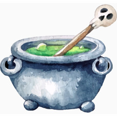 卡通手绘水彩万圣节骷髅药罐 