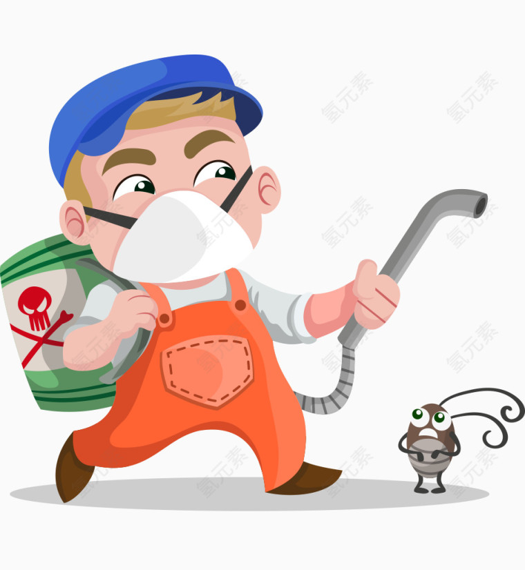 卡通手绘戴口罩杀虫工作者