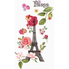 矢量梦幻巴黎铁塔和玫瑰花