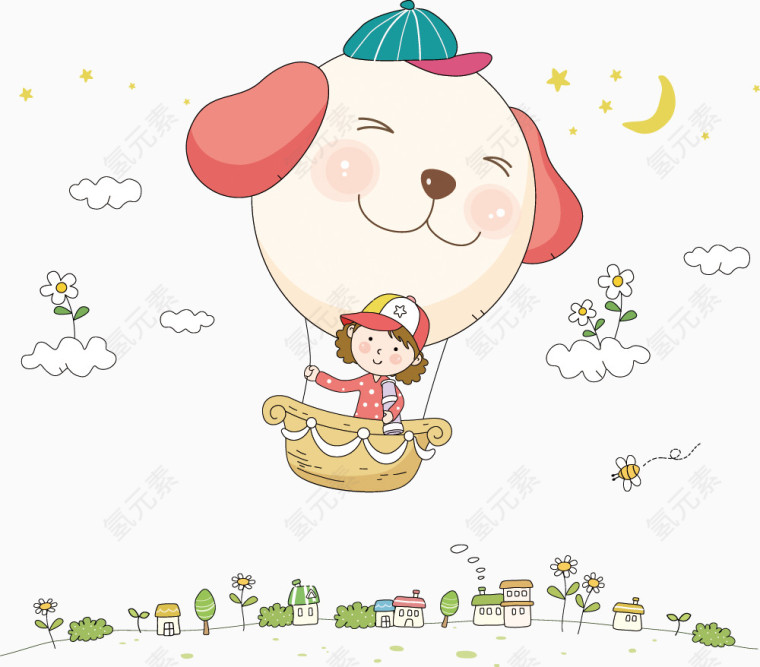 小狗气球小女孩