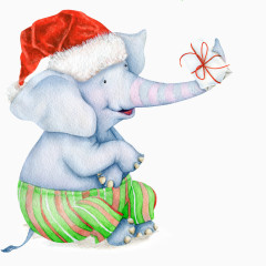 戴红色帽子动物大象