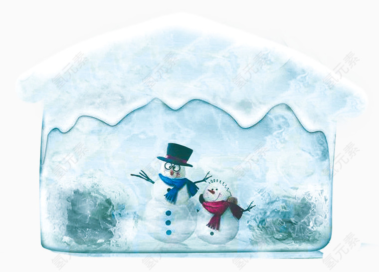 卡通雪屋里的雪人