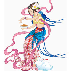卡通拿着月饼的嫦娥 