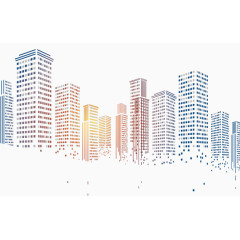 彩色城市建筑剪影