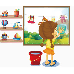 擦玻璃的小姑娘