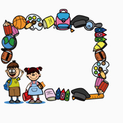 文案背景元素 卡通 学习用品 方框