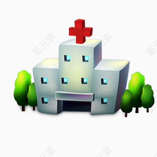 卡通手绘医院楼房