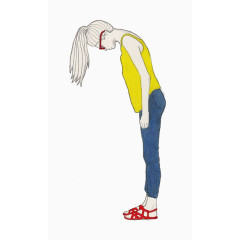 低头穿黄色无袖的女孩